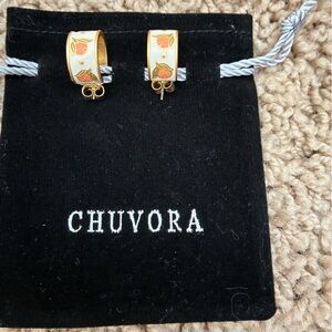 Madewell White, Peach & Gold Enamel Hoop Earrings